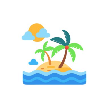 Palmiye ağacı ve güneş vektör tasarımlı plaj