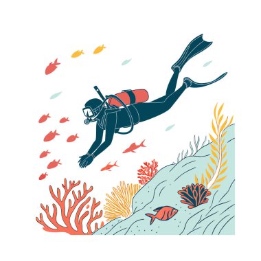 Dalgıçla dalgıç denizde. Suyun altına dalmak.