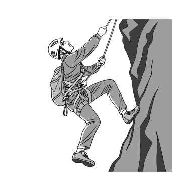 Dağlardaki dağcı. tırmanma duvarı.