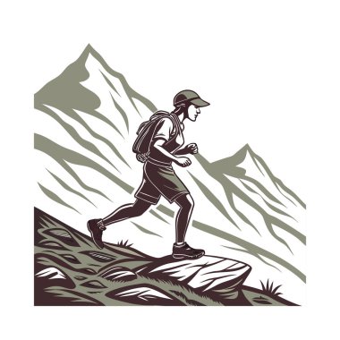 mountain hiker man hiking in mountains clipart