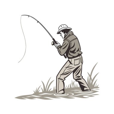 Balıkçı. Beyaz arkaplanda izole edilmiş vektör illüstrasyonu.