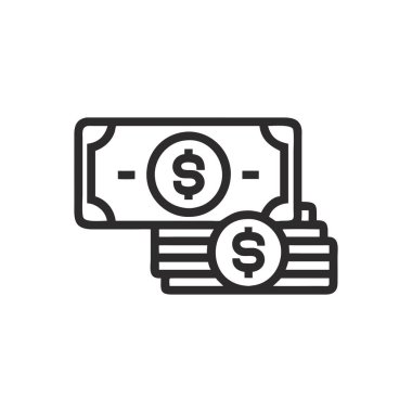 Para çantası çizgisi simgesi, ana hat vektör işareti, beyaz üzerine izole edilmiş doğrusal resim. Nakit para çantası sembolü, logo çizimi. düzenlenebilir vuruş