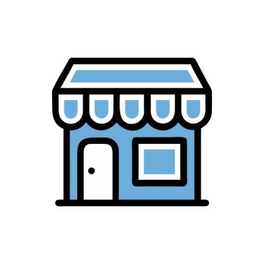 Mağaza simgesi vektörü web ve mobil uygulama tasarımınız, perakende mağaza logosu konseptiniz için beyaz arkaplanda izole edildi