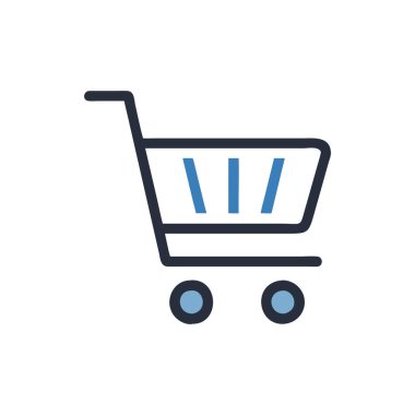 Beyaz arkaplanda mavi simgesi olan alışveriş arabası