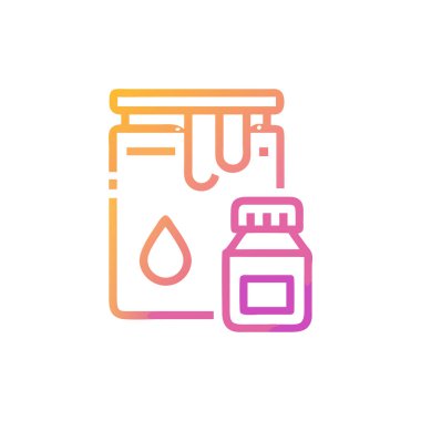 Şişe ve hapların renk çizgisi simgesi. Web sayfası, mobil uygulama, tanıtım için pictogram.