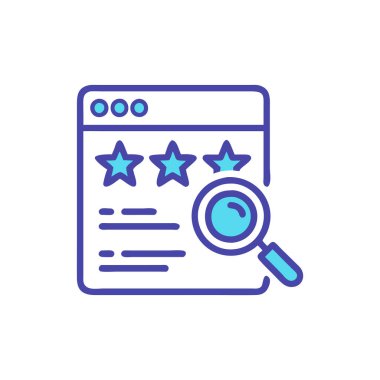 Değerlendirme vektör çizgisi simgesi beyaz arkaplanda izole edildi. Infographic, web sitesi, uygulama için kalite derecelendirme yıldız simgesi. bir sistem üzerinde dizayn edilmiş mavi dış hat simgesi