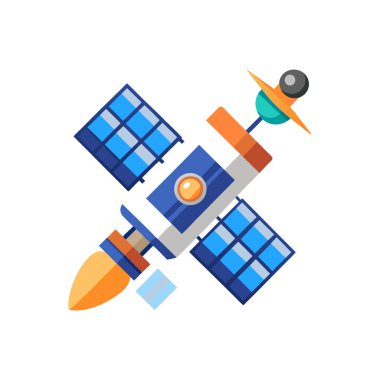 Roket ikonlu uydu, uydu simgesi, vektör illüstrasyonu