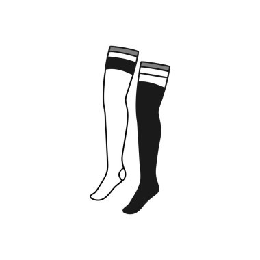 Beyaz arkaplanda izole edilmiş iki çorap ikonu vektörü, siyah çizgili