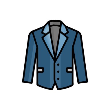 kumaş ikonlu mavi ceket, çizgi film tarzı.
