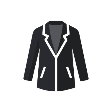 Ceket vektör simgesi. Düz vektör logosu beyaz arkaplan ceketinde izole edildi.