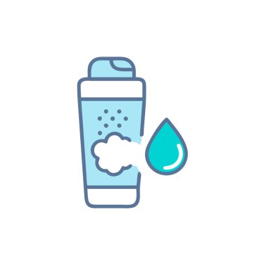 Su rengi ikonu. Su şişesi ve su. Beyaz üzerine izole edilmiş. Basit vektör illüstrasyonu