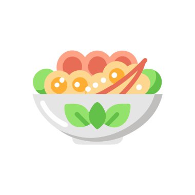 Beyaz zemin üzerinde çorba ve kaşık ikonu olan renkli bir tasarım. vektör illüstrasyonu