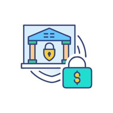 Banka güvenliği renk simgesi. Güvenli banka güvenliği. Güvenli koruma. Güvenli. Güvenli. Güvenli koruma. Verilerin korunması. güvenli izole vektör çizimi