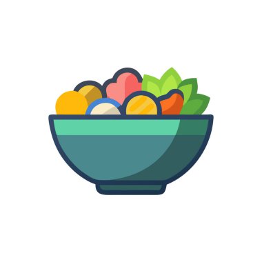 Bir kase sebze ve meyve ikonu vektör illüstrasyonu