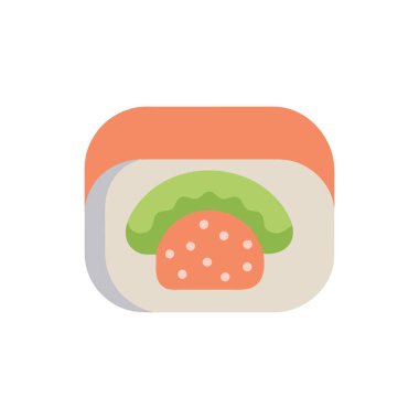 Beyaz arka planda somon, avokado ve suşi ile suşi rulosunun vektör çizimi.