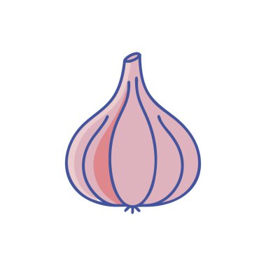 Beyaz arka planda sarımsak vektör çizimi. Birinci kalite semboller. Web ve grafik tasarımı için vuruş simgesi.