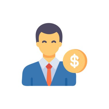 Para simgesi vektörü beyaz üzerinde izole iş adamı