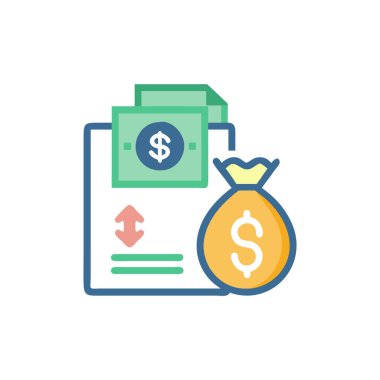 Para ve kredi kartıyla dolar banknotunun vektör çizimi. Web ve mobil için düz simge tasarımı