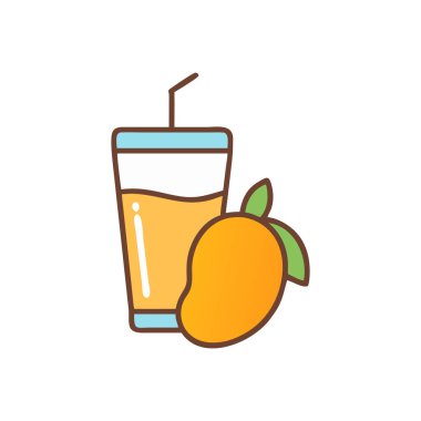 Saman ve elma ikonlu meyve suyu bardağı. çizgi renk simgesi. vektör