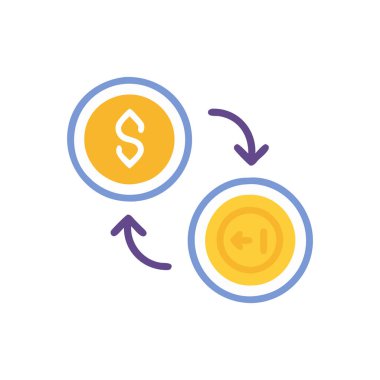 Dolar paraları ve para vektör illüstrasyonlu sikkeler