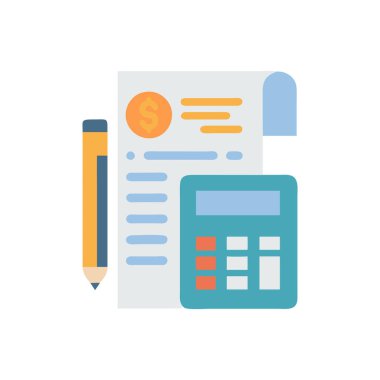 Hesap makinesi ve kalem ile hesap makinesi düz simgesi