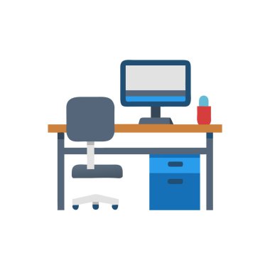 Masaüstü ve kitap vektör illüstrasyon tasarımlı bilgisayar bürosu masası