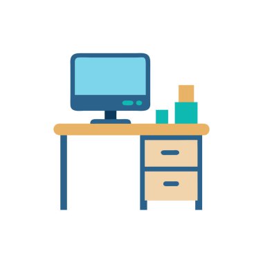 Masa ve masaüstü bilgisayar simgesine sahip bilgisayar monitörü, satır biçimi