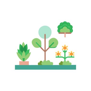 Bahçe ikonu düz vektöründeki ağaçlar. yeşil bahçe bitkisi. beyaz arkaplanda izole.