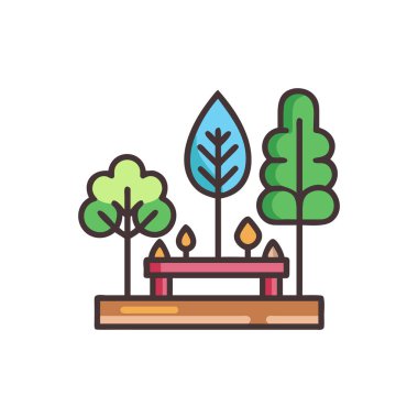 Ağaçlar ve bahçe ağaçlar çizgisi ve doldurma biçimi simgesi, vektör illüstrasyonu
