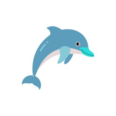 Beyaz arkaplanda izole edilmiş şirin yunus karikatür vektör çizimi.