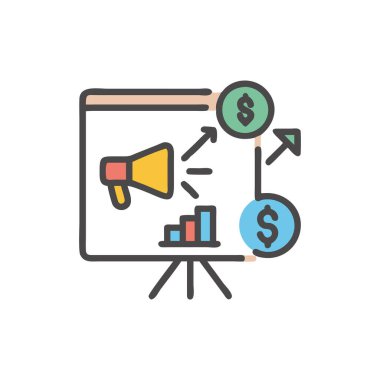 Web ve mobil tasarım için arkaplanda izole edilmiş pazarlama ve reklam renk vektörü karalama simgesi