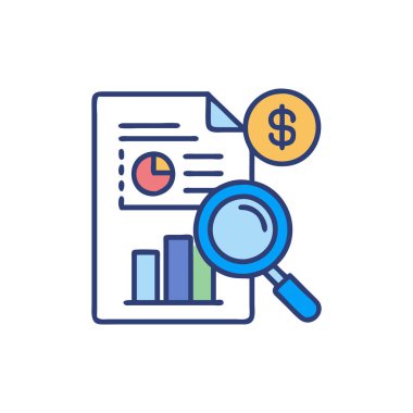 Dolar işareti düz tasarım vektör illüstrasyonlu büyüteç ve dolar