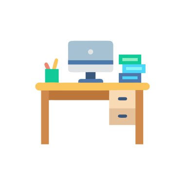 Dizüstü bilgisayarlı bilgisayar masası ve vektör illüstrasyonu