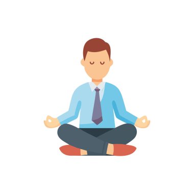 Lotus pozisyonunda meditasyon yapan iş adamı.