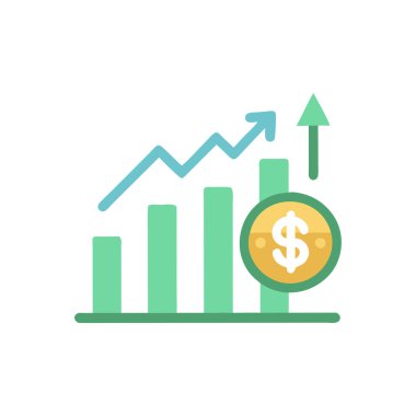 Beyaz arkaplanda izole edilmiş ok ve dolar işareti vektör illüstrasyonlu iş grafiği