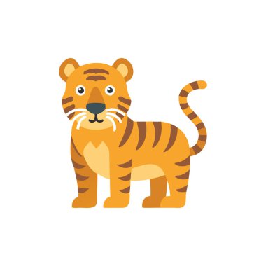 Beyaz üzerine izole edilmiş şirin kaplan çizgi filmi.