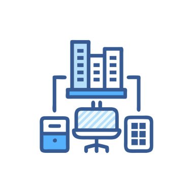 ofis binası konsepti ikonu, ofis binası ve ofis binası sembolü, ana hatlar işareti, doğrusal sembol