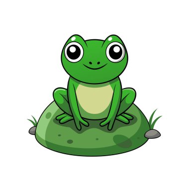 Beyaz arka planda oturan sevimli kurbağa çizgi filmi. vektör illüstrasyonu