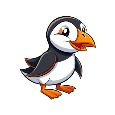 Beyaz arka planda oturan sevimli penguen çizgi filminin vektör çizimi