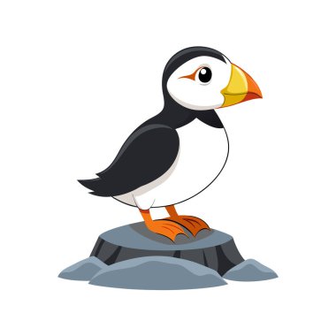 Penguen karikatürü çizimi. Bir kuşun vektör çizimi.