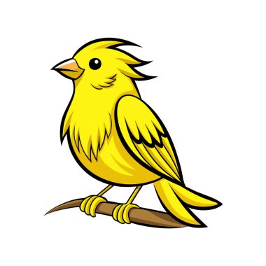 Ağaç dalında oturan sarı kuş çizgi filminin vektör çizimi. beyaz arkaplanda izole edilmiş.