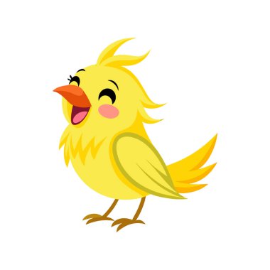 Çizgi filmin vektör çizimi. Küçük sarı kuş oturuyor.