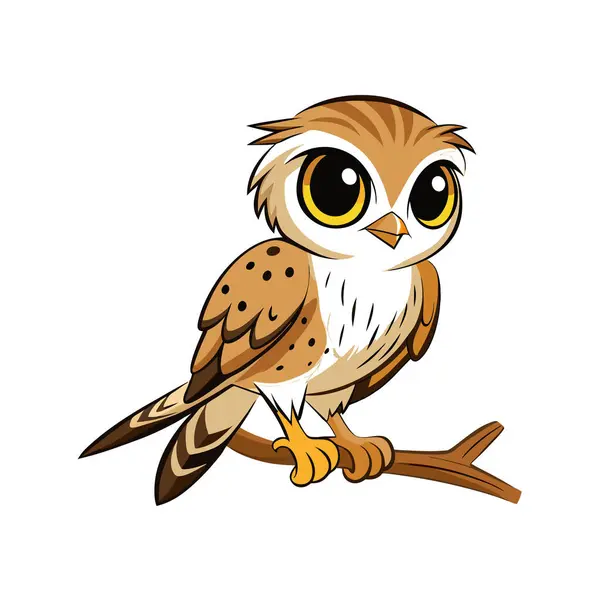 Çizgi film baykuşu oturmuş bir dala bakıyor.