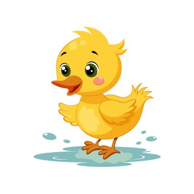 Mutlu yüz ifadesi olan şirin ördek çizgi filmi