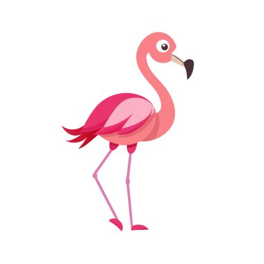 Beyaz arkaplanda izole edilmiş sevimli pembe flamingo çizgi film karakter vektör çizimi
