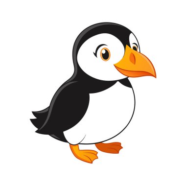 Çizgi film stilinde penguen simgesi izole edilmiş vektör çizimi