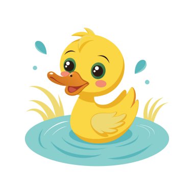 Sarı ördekle yüzen sevimli ördek. vektör illüstrasyonu.