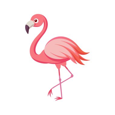 Beyaz arka planda izole edilmiş sevimli pembe flamingo kuşu..