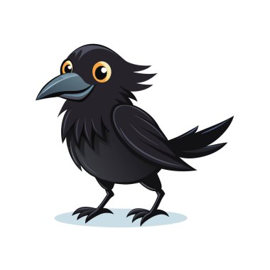 Büyük gagalı siyah karga çizgi filmi. Beyaz arkaplanda izole edilmiş vektör illüstrasyonu.