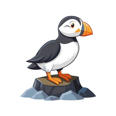 Beyaz arkaplanda duran sevimli kuş karikatürünün çizimi